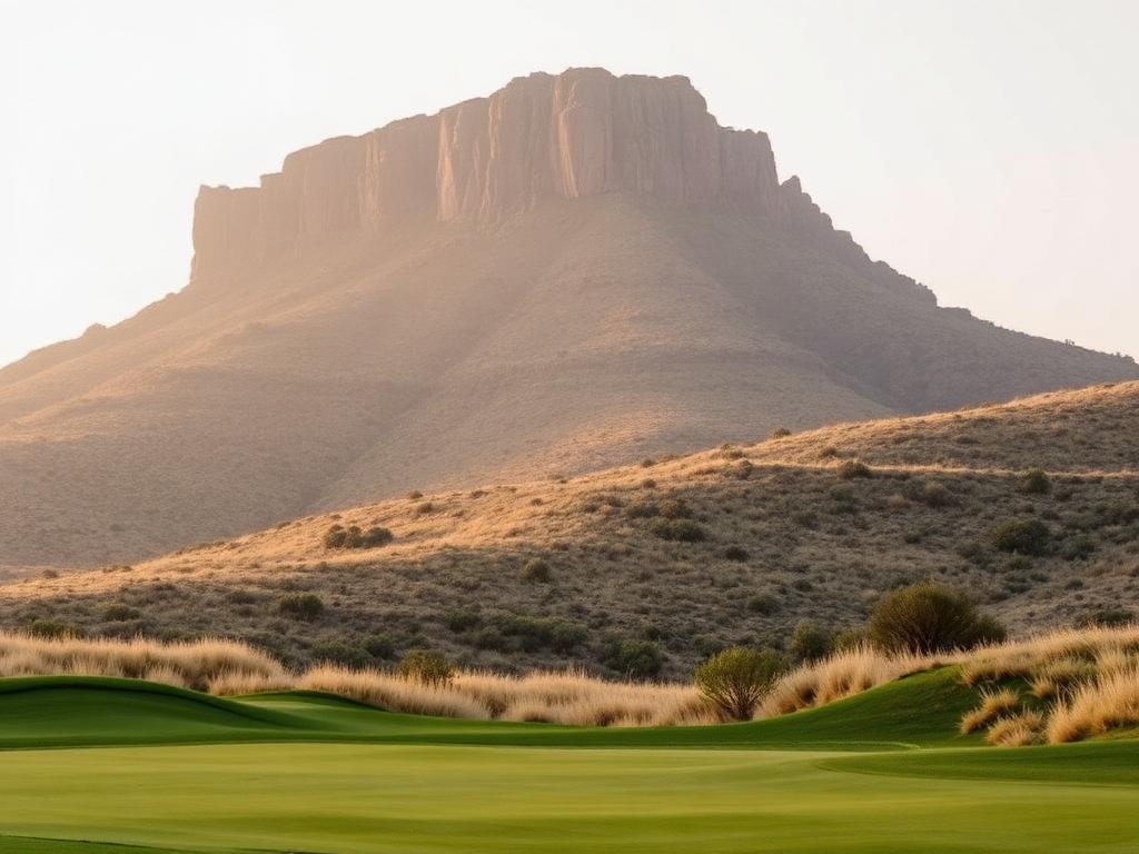 Mountain golf course fairway framed by highland peaks