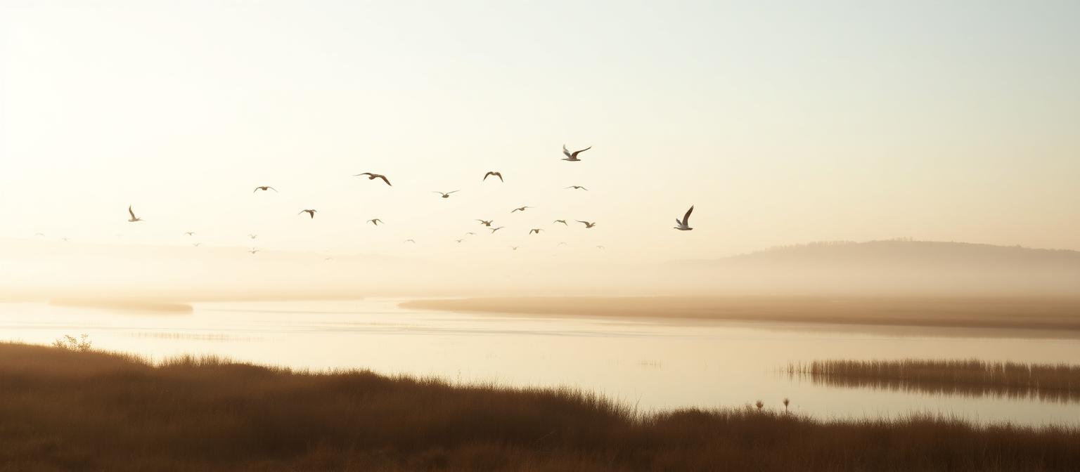 Mist rolling over highland hills and wetland near Dullstroom