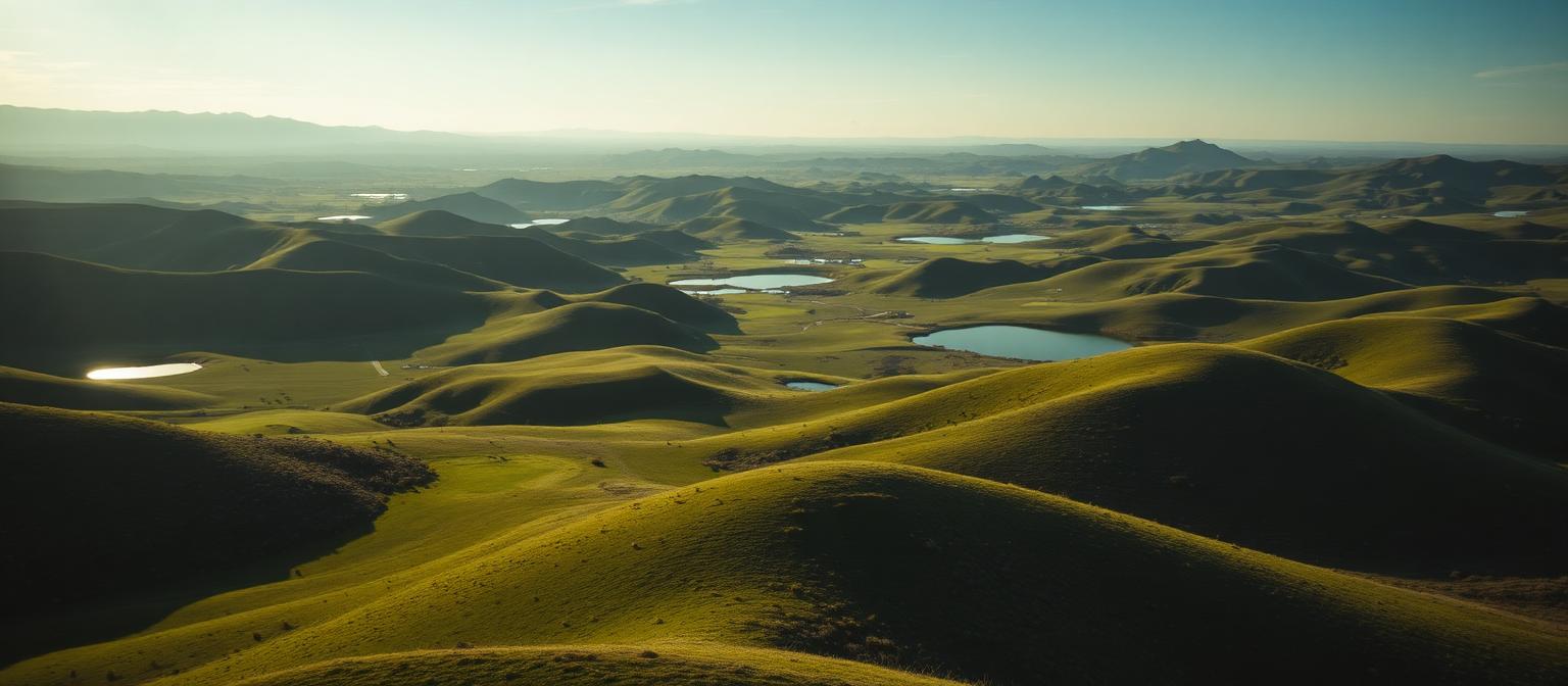 Warm light over rolling Dullstroom hills and wetlands