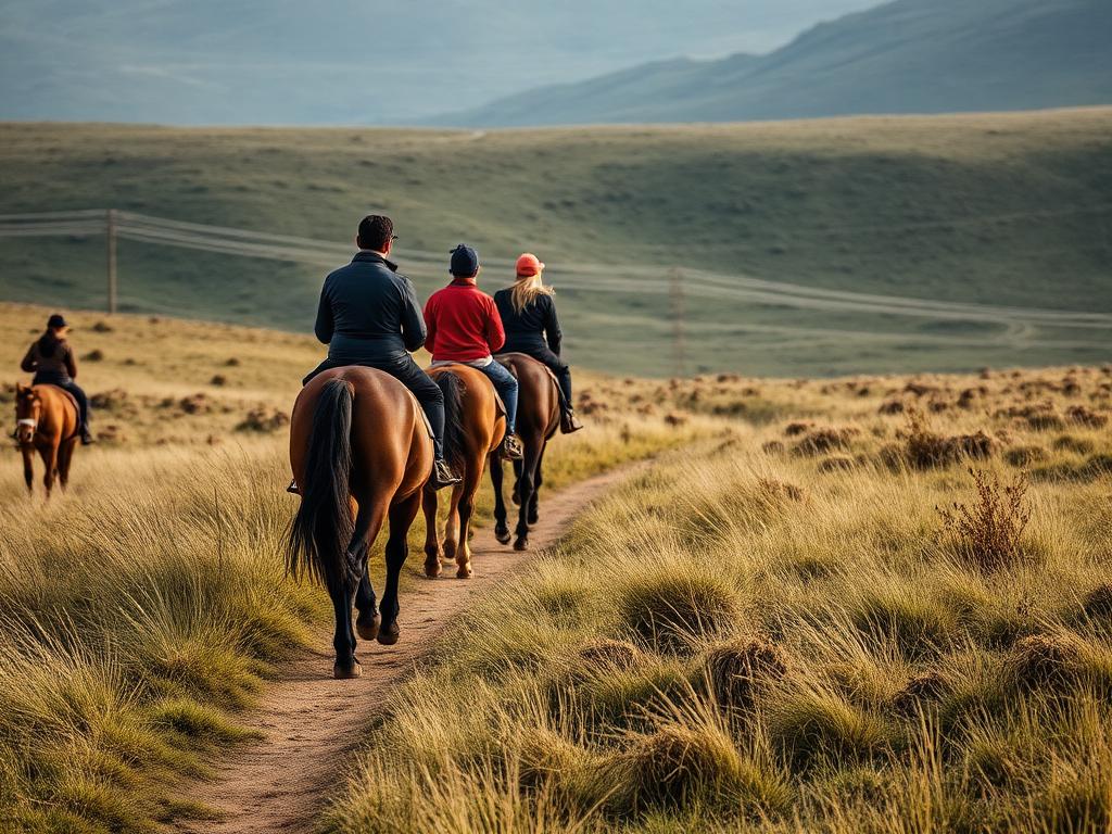 Horse rider crossing open grassland near Dullstroom